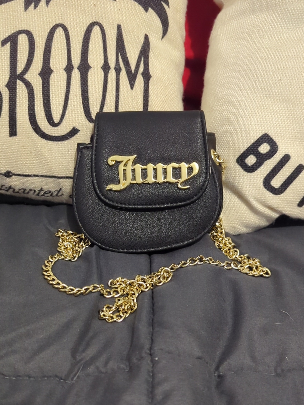 Juicy Couture Black Mini Saddle Bag with Gold Logo